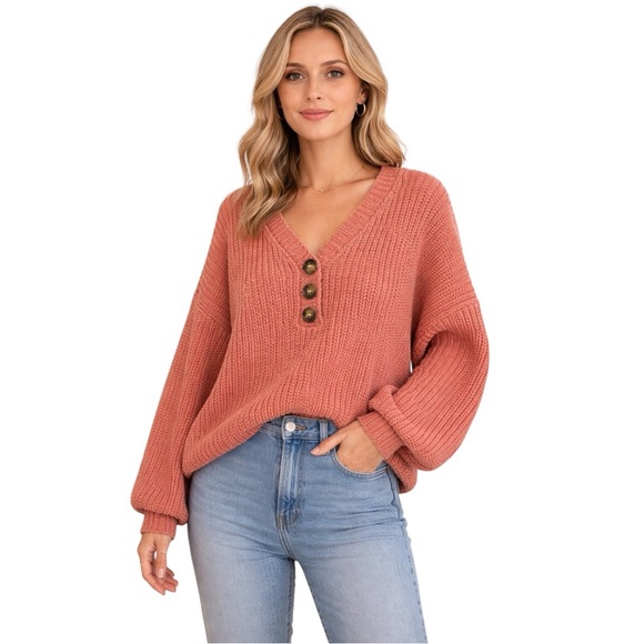 POL Sweaters - POL Oversized Button Front Knit Sweater Salmon Cozy S/M NWT